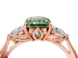 Rose gold Fancy Green Radiant Cut Diamond Three-Stone Ring with Pear Side Stones and Four-Prong Setting_76