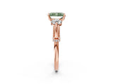 Rose gold Fancy Green Radiant Cut Diamond Three-Stone Ring with Prong Setting and Pavé Band_2