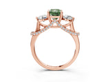 Rose gold Fancy Green Radiant Cut Diamond Three-Stone Ring with Prong Setting and Pavé Band_3