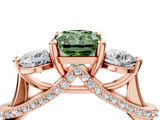 Rose gold Fancy Green Radiant Cut Diamond Three-Stone Ring with Prong Setting and Pavé Band_4