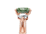 Rose gold Fancy Green Radiant Cut Diamond Three-Stone Ring with Prong Setting and Pavé Band_5