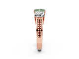 Rose gold Fancy Green Radiant Cut Diamond Three-Stone Ring with Prong Setting and Textured Band_10