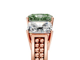 Rose gold Fancy Green Radiant Cut Diamond Three-Stone Ring with Prong Setting and Textured Band_13