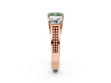 Rose gold Fancy Green Radiant Cut Diamond Three-Stone Ring with Prong Setting and Textured Band_2