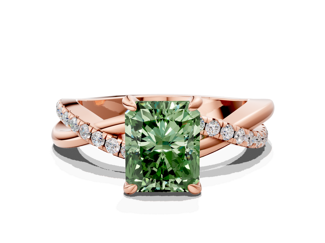 Rose gold Fancy Green Radiant  Cut Diamond Twist Band Solitaire with Prong Setting_38