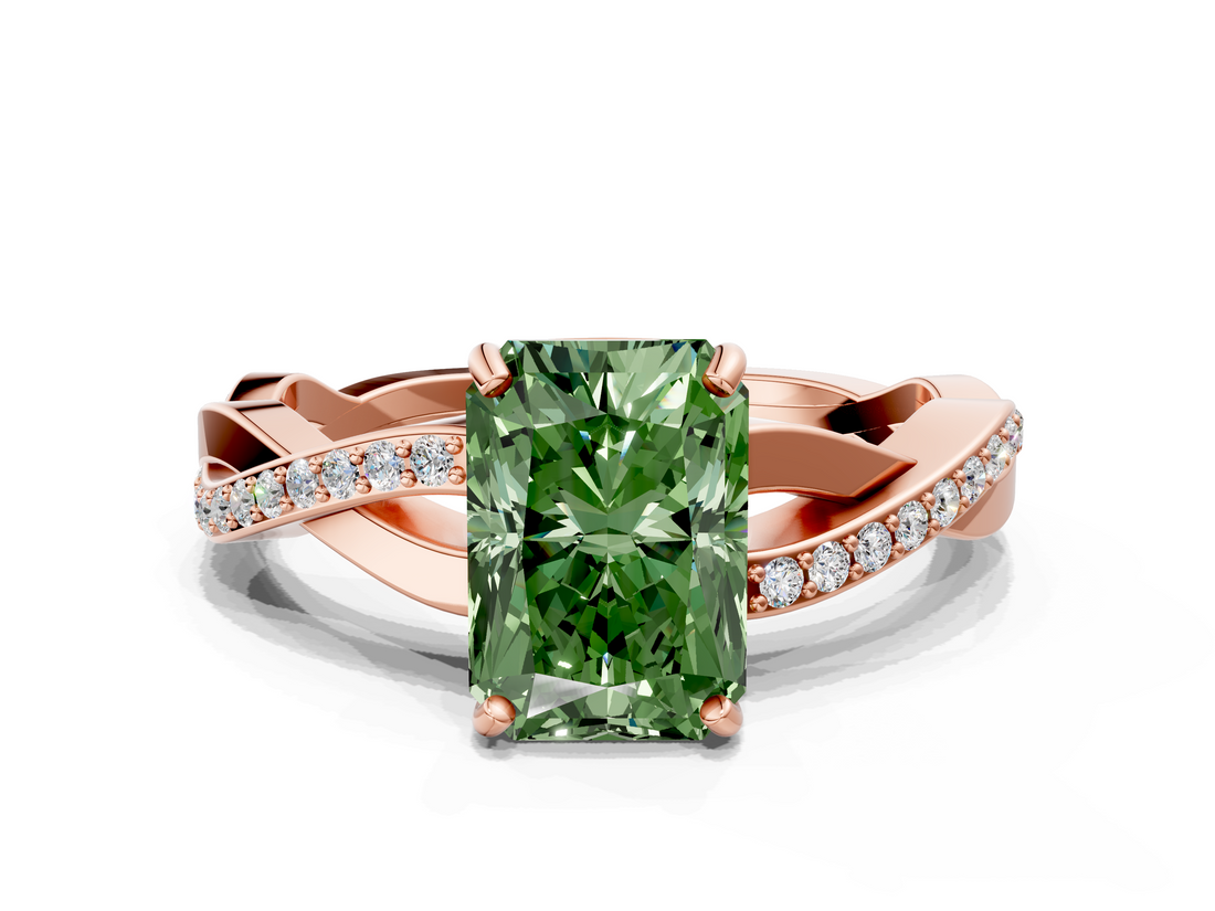 Rose gold Fancy Green Radiant  Cut Diamond Twisted Band Engagement Ring with Prong Setting_3