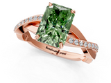 Rose gold Fancy Green Radiant  Cut Diamond Twisted Band Engagement Ring with Prong Setting_4