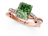 Rose gold Fancy Green Radiant  Cut Diamond Twisted Band with Pavé Setting and Four-Prong Setting_21
