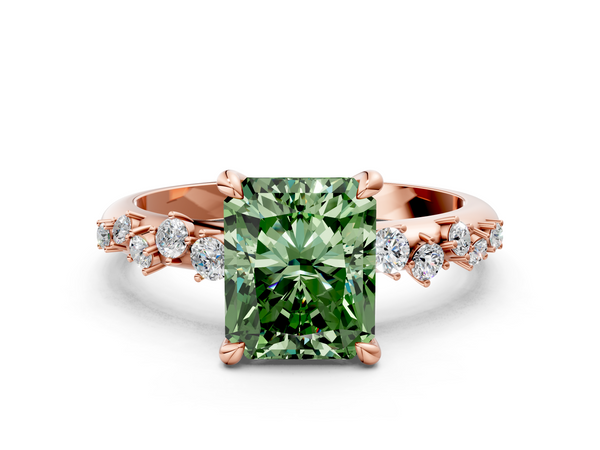 Rose gold Fancy Green Radiant  Cut Diamond Vine Band with Four-Prong Setting