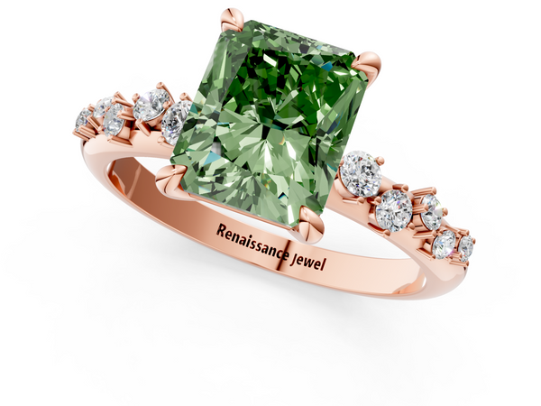 Rose gold Fancy Green Radiant  Cut Diamond Vine Band with Four-Prong Setting