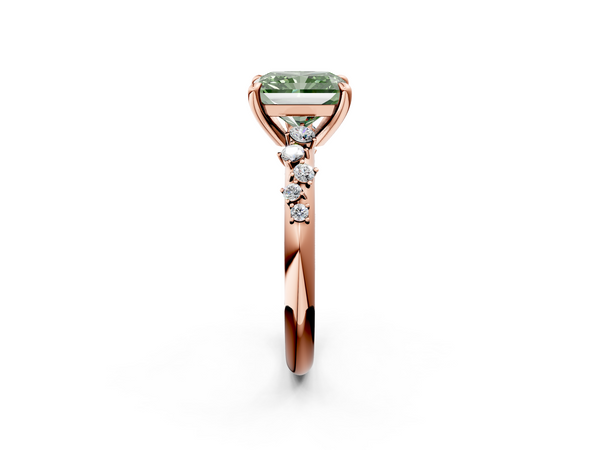 Rose gold Fancy Green Radiant  Cut Diamond Vine Band with Four-Prong Setting