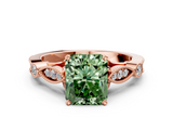 Rose gold Fancy Green Radiant  Cut Diamond with Milgrain Marquise and Bezel Accents on a Solitaire Band with Prong Setting_191