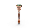 Rose gold Fancy Green Radiant  Cut Diamond with Milgrain Marquise and Bezel Accents on a Solitaire Band with Prong Setting_193