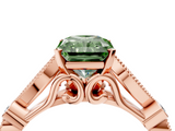Rose gold Fancy Green Radiant  Cut Diamond with Milgrain Marquise and Bezel Accents on a Solitaire Band with Prong Setting_195