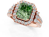 Rose gold Fancy Green Radiant  Cut Double Halo Diamond Engagement Ring with Pave Band and Four-Prong Setting_43