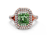 Rose gold Fancy Green Radiant  Cut Double Halo Split Shank Diamond Ring with Prong Setting_49