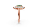Rose gold Fancy Green Radiant Cut Halo Cluster Diamond Ring with Pave Band and Four-Prong Setting_14