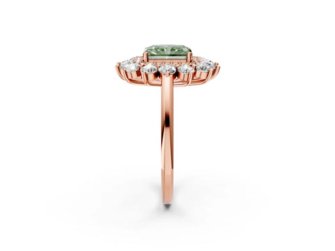 Rose gold Fancy Green Radiant Cut Halo Cluster Diamond Ring with Pave Band and Four-Prong Setting_14