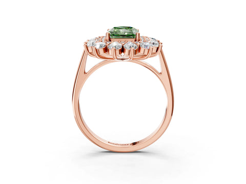 Rose gold Fancy Green Radiant Cut Halo Cluster Diamond Ring with Pave Band and Four-Prong Setting_15