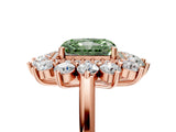 Rose gold Fancy Green Radiant Cut Halo Cluster Diamond Ring with Pave Band and Four-Prong Setting_17