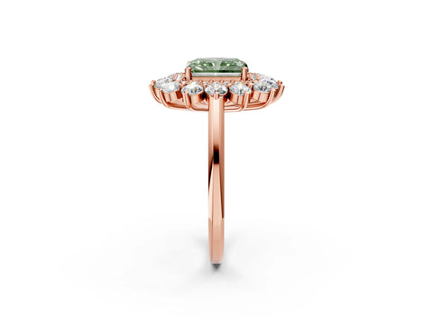 Rose gold Fancy Green Radiant Cut Halo Cluster Diamond Ring with Pave Band and Four-Prong Setting_2