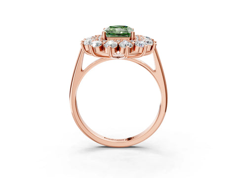 Rose gold Fancy Green Radiant Cut Halo Cluster Diamond Ring with Pave Band and Four-Prong Setting_3