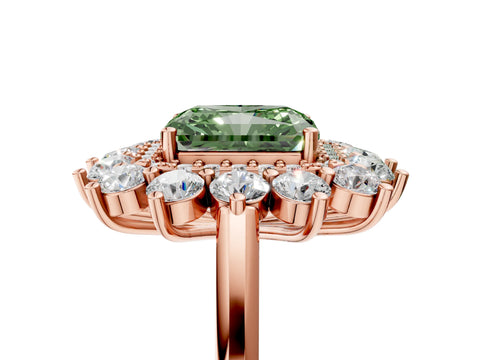 Rose gold Fancy Green Radiant Cut Halo Cluster Diamond Ring with Pave Band and Four-Prong Setting_5