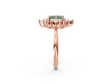 Rose gold Fancy Green Radiant Cut Halo Diamond Cluster Ring with Marquise and Round Stones on a White Gold Band with Prong Setting_2