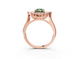 Rose gold Fancy Green Radiant Cut Halo Diamond Cluster Ring with Marquise and Round Stones on a White Gold Band with Prong Setting_3