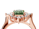Rose gold Fancy Green Radiant Cut Halo Diamond Cluster Ring with Marquise and Round Stones on a White Gold Band with Prong Setting_4