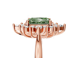 Rose gold Fancy Green Radiant Cut Halo Diamond Cluster Ring with Marquise and Round Stones on a White Gold Band with Prong Setting_5