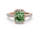 Rose gold Fancy Green Radiant  Cut Halo Diamond Engagement Ring with Pave Band and Four-Prong Setting_29
