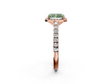 Rose gold Fancy Green Radiant  Cut Halo Diamond Engagement Ring with Pave Band and Four-Prong Setting_31