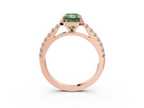 Rose gold Fancy Green Radiant  Cut Halo Diamond Engagement Ring with Pave Band and Four-Prong Setting_32