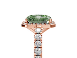 Rose gold Fancy Green Radiant  Cut Halo Diamond Engagement Ring with Pave Band and Four-Prong Setting_34