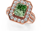 Rose gold Fancy Green Radiant Cut Halo Diamond Engagement Ring with Pave Split Shank and Four-Prong Setting_1