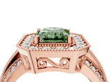 Rose gold Fancy Green Radiant Cut Halo Diamond Engagement Ring with Pave Split Shank and Four-Prong Setting_4