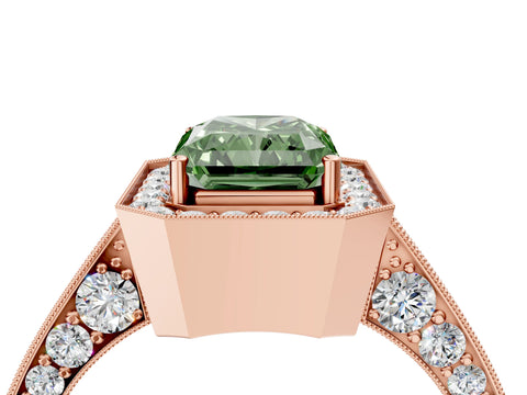 Rose gold Fancy Green Radiant Cut Halo Diamond Engagement Ring with Split Shank Band and Four-Prong Setting_4