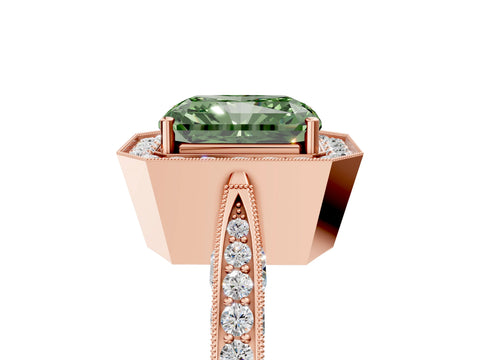 Rose gold Fancy Green Radiant Cut Halo Diamond Engagement Ring with Split Shank Band and Four-Prong Setting_5