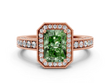 Rose gold Fancy Green Radiant  Cut Halo Diamond Pave Band Ring with Four-Prong Setting_54