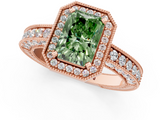 Rose gold Fancy Green Radiant  Cut Halo Diamond Pave Band Ring with Four-Prong Setting_55