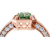 Rose gold Fancy Green Radiant  Cut Halo Diamond Pave Band Ring with Four-Prong Setting_58