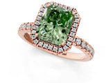 Rose gold Fancy Green Radiant Cut Halo Diamond Pave Band with Prong Setting_1
