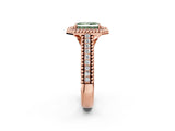 Rose gold Fancy Green Radiant Cut Halo Diamond Ring with Beaded Split Shank and Four-Prong Setting_2