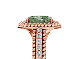 Rose gold Fancy Green Radiant Cut Halo Diamond Ring with Beaded Split Shank and Four-Prong Setting_5