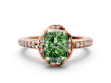 Rose gold Fancy Green Radiant  Cut Halo Diamond Ring with Channel Set Band and Four-Prong Setting_49