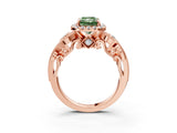 Rose gold Fancy Green Radiant Cut Halo Diamond Ring with Milgrain and Bezel Accents on a Split Shank Band_15