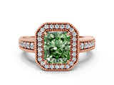 Rose gold Fancy Green Radiant  Cut Halo Diamond Ring with Pavé Band and Four-Prong Setting_52