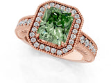 Rose gold Fancy Green Radiant  Cut Halo Diamond Ring with Pavé Band and Four-Prong Setting_53