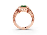 Rose gold Fancy Green Radiant  Cut Halo Diamond Ring with Pavé Band and Four-Prong Setting_55